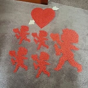 5 Cupids & 1 Heart Vintage Melted Plastic Window Decorations